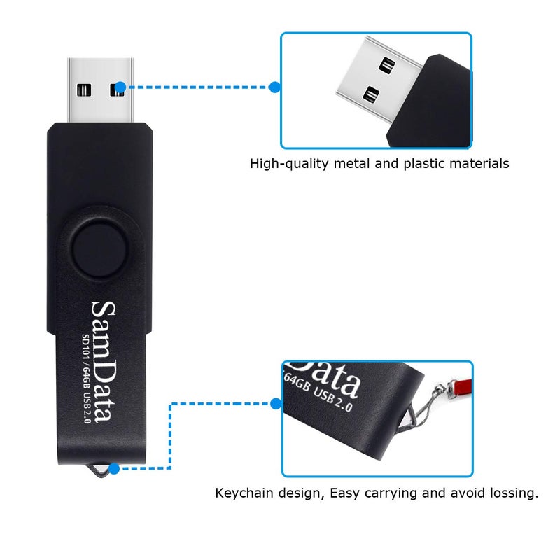 SamData 64GB USB Flash Drives 2 Pack 64GB Thumb Drives Memory Stick Jump Drive with LED Light for Storage and Backup (2 Pack Black) - Image 4